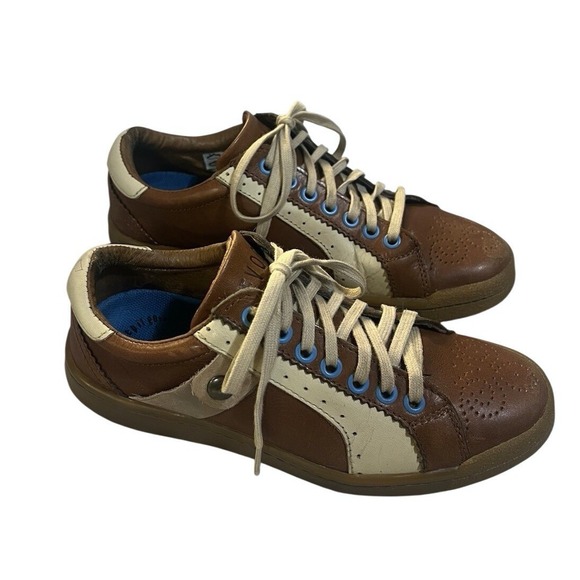 John Fluevog Other - Y2K Fluevog Men's Sneakers Soll Circa 2007 Leather Shoes Beige Blue Size 6/7